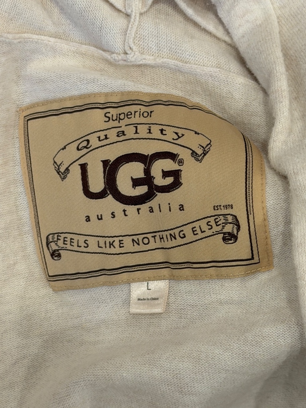 UGG natural beige lightweight cotton shawl collar wrap bathrobe coverup L - Picture 4 of 8
